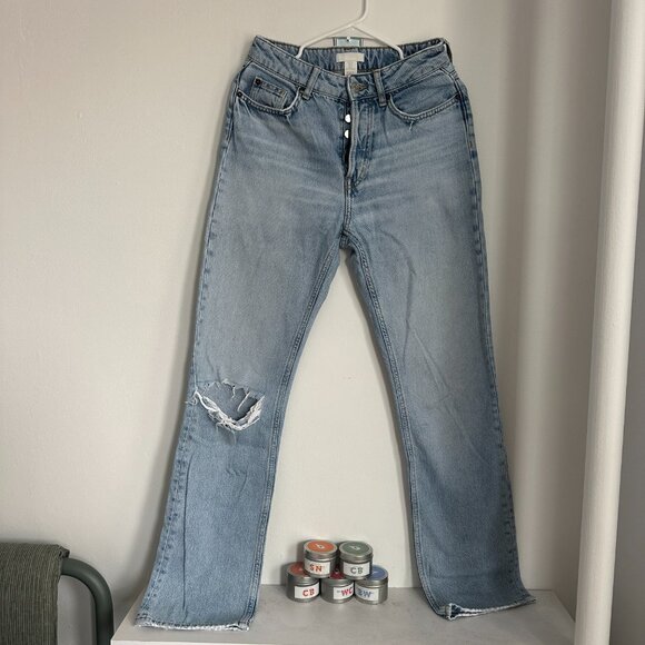 H&M Button-fly Jeans | Straight Let Distressed - Picture 1 of 3